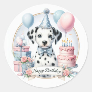 Pegatina Redonda Cute Pastel Puppy Dalmatian - Cumpleaños