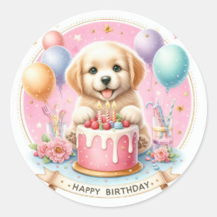 Pegatina Redonda Cute Pastel Puppy Labrador - Cumpleaños