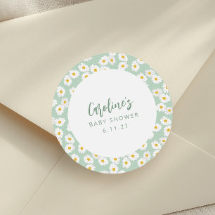 Pegatina Redonda Cute Pastel Sage Daisies Personalizado Floral Baby