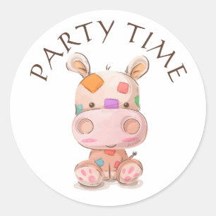 Pegatina Redonda Cute Patchwork Hippo
