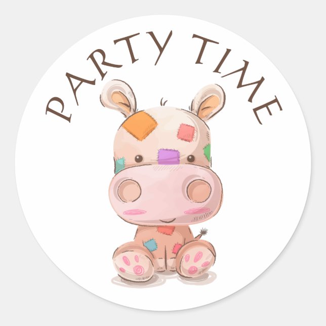 Pegatina Redonda Cute Patchwork Hippo (Anverso)