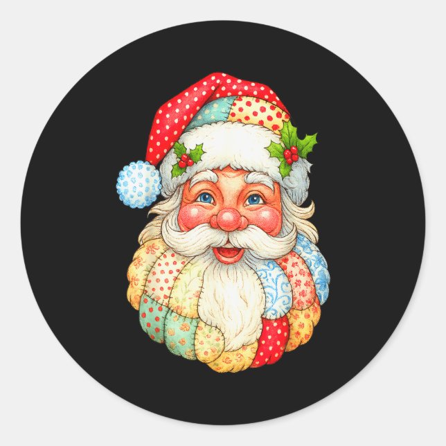 Pegatina Redonda Cute Patchwork Santa Claus Navidades Navidad Hombr (Anverso)