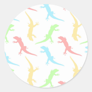 Pegatina Redonda Cute Patrón Transparente de Gecko Lagarto Pastel