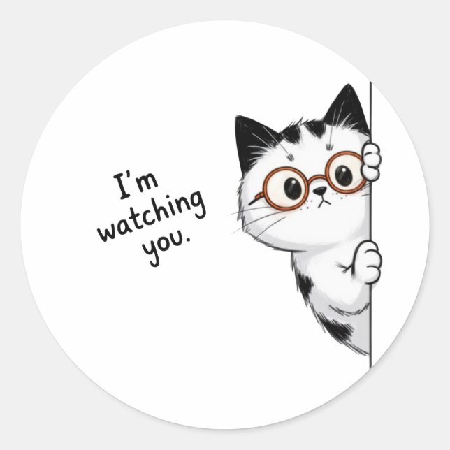 Pegatina Redonda Cute Peeking Cat Watching You (Anverso)