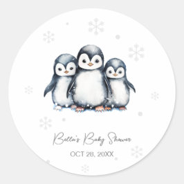Pegatina Redonda Cute Penguin Winter Baby Shower