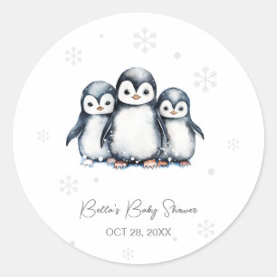 Pegatina Redonda Cute Penguin Winter Baby Shower