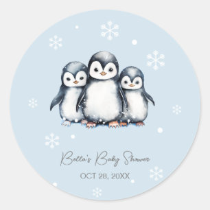 Pegatina Redonda Cute Penguin Winter Baby Shower