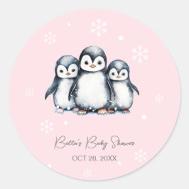 Pegatina Redonda Cute Penguin Winter Baby Shower