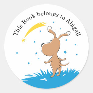 Pegatina Redonda Cute Perro Cachorro Disparo Star Starry Sky Bookpl