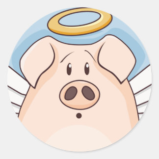 Pegatina Redonda Cute Personalizado Angel Pig