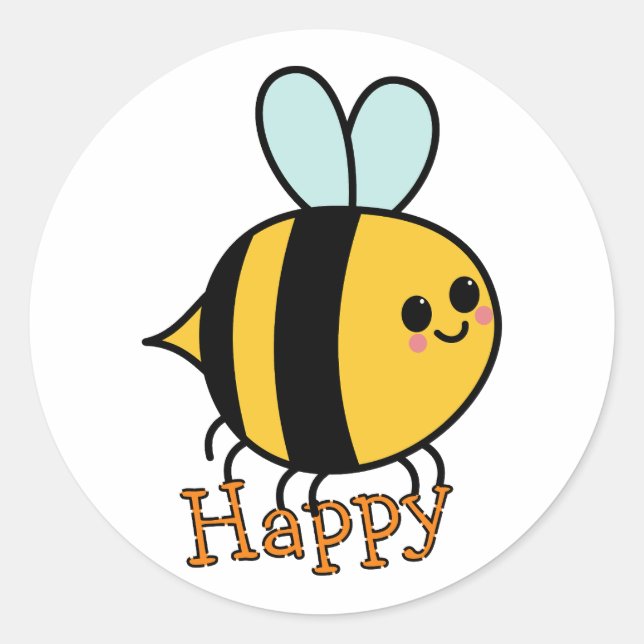 Pegatina Redonda Cute Personalizado Bee Happy (Anverso)