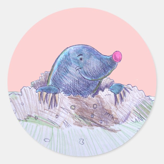 Pegatina Redonda Cute Personalizado Mole y Molehill (Anverso)