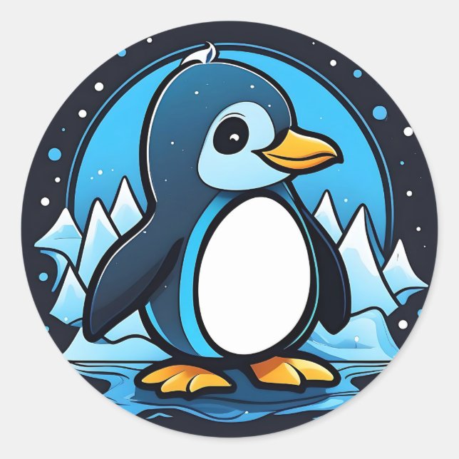 Pegatina Redonda Cute Personalizado Penguin Cold (Anverso)