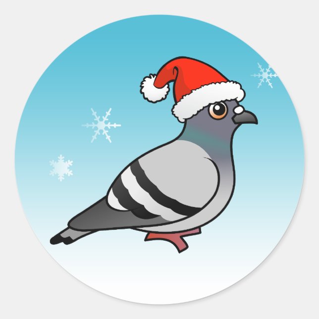 Pegatina Redonda Cute Personalizado Pigeon Santa (Anverso)