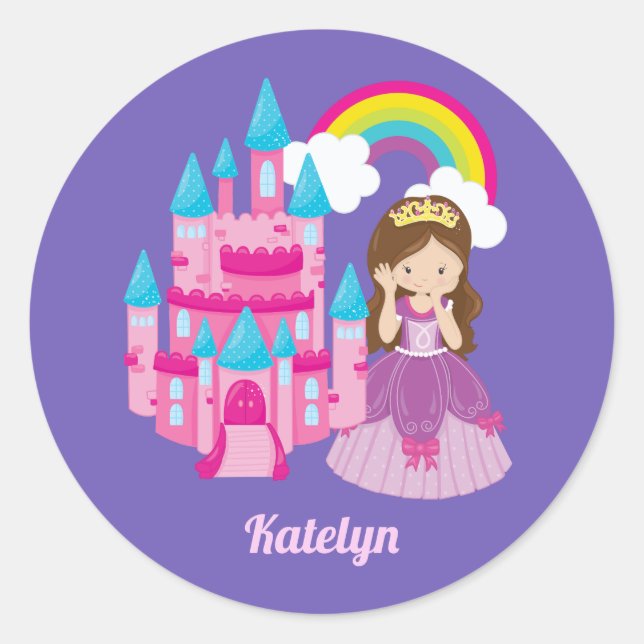 Pegatina Redonda Cute Personalizado Princess Castle Fairy Tale (Anverso)