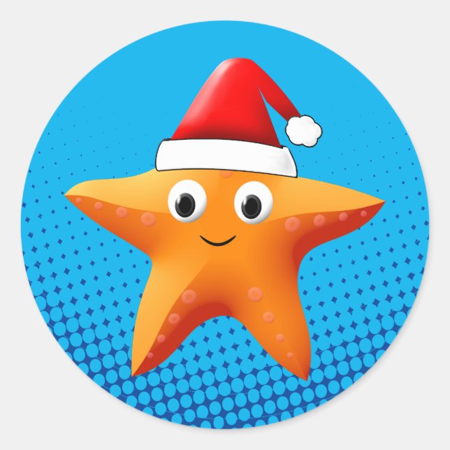 Pegatina Redonda Cute Personalizado Starfish Santa Hat (Anverso)