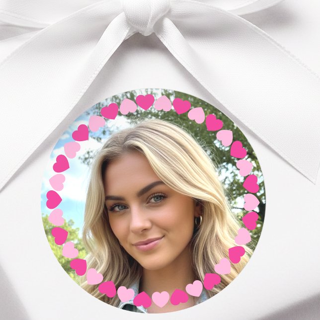 Pegatina Redonda Cute Personalized Photo Love Heart Pink (Subido por el creador)