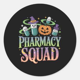 Pegatina Redonda Cute Pharmacy Squad Halloween Pañolas de calabaza