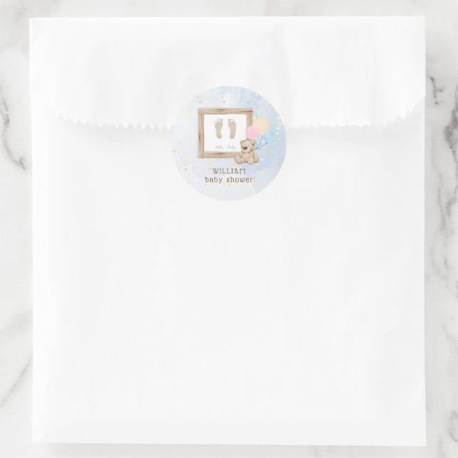 Pegatina Redonda Cute pies acuarela azul Baby Shower (Bolso)