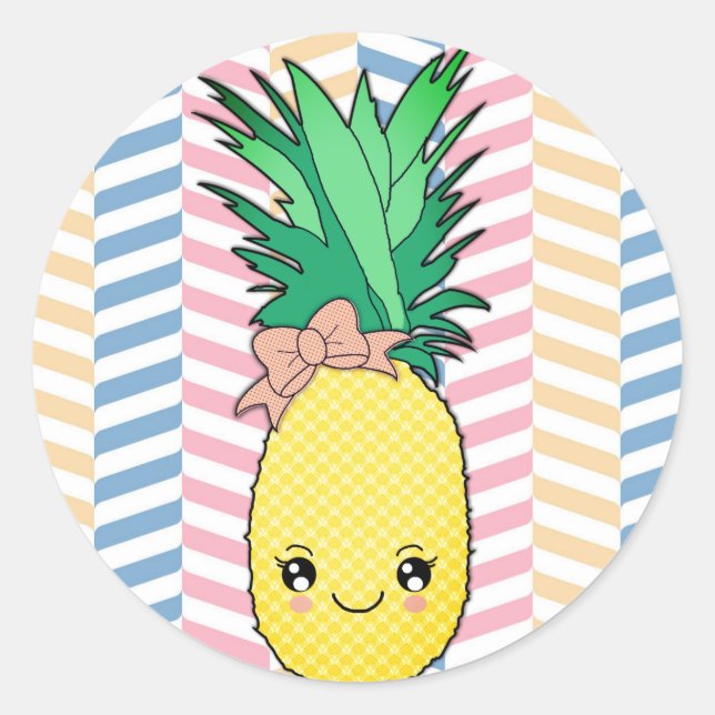 Pegatina Redonda Cute Piña Fruta Kawaii Face Estilo Verano (Anverso)