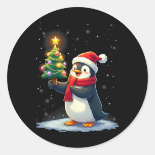 Pegatina Redonda Cute pingüino árbol de Navidad Pajama Chicas niños