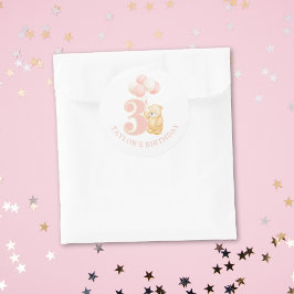 Pegatina Redonda Cute Pink 3 años Cumpleaños