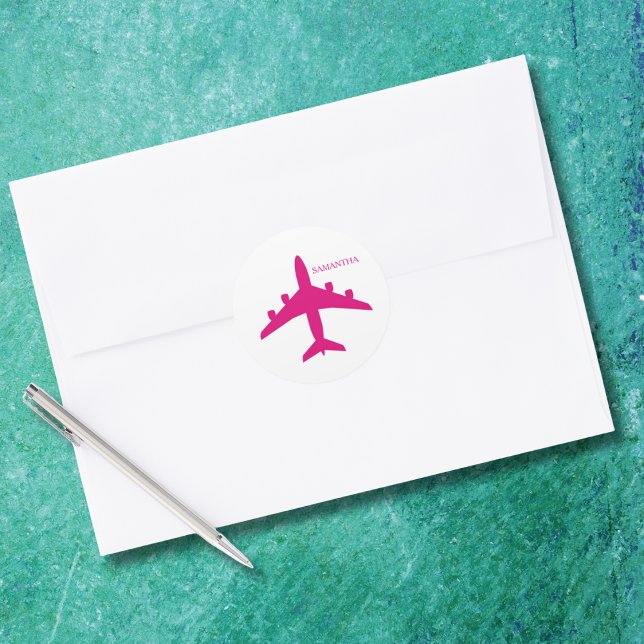 Pegatina Redonda Cute Pink Airplane Girl Pilot Personalized  (Subido por el creador)