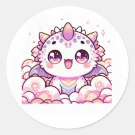 Pegatina Redonda Cute Pink Axolotl Dragon Fantasy Sticker