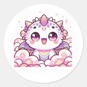 Pegatina Redonda Cute Pink Axolotl Dragon Fantasy Sticker