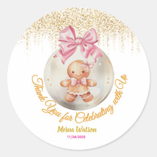 Pegatina Redonda Cute Pink Gingerbread Girl Bauble Christmas Baby