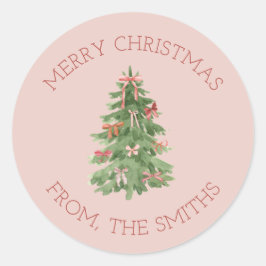 Pegatina Redonda Cute Pink Girly Christmas Tree Gift Stickers