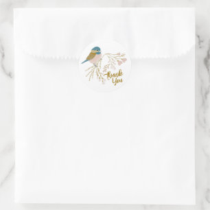 Pegatina Redonda Cute Pink Gold Chickadee Gracias