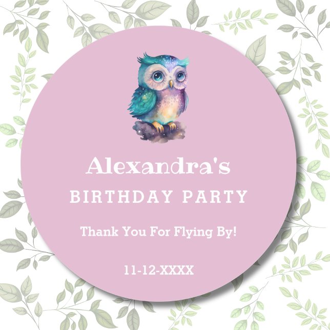 Pegatina Redonda Cute Pink Kids Owl Birthday Gracias (Subido por el creador)