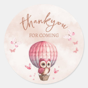 Pegatina Redonda Cute Pink Owl Gracias Por Venir Sticker