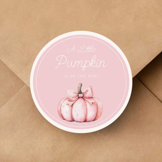 Pegatina Redonda Cute Pink Pumpkin Girl Baby Shower (Cute Pink Pumpkin Girl Baby Shower Classic Round Sticker)