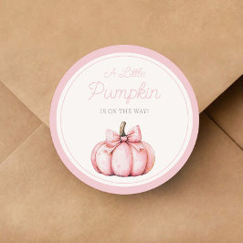Pegatina Redonda Cute Pink Pumpkin Girl Baby Shower