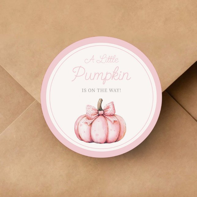Pegatina Redonda Cute Pink Pumpkin Girl Baby Shower (Cute Pink Pumpkin Girl Baby Shower Classic Round Sticker)