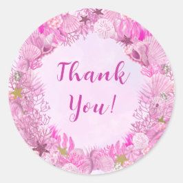 Pegatina Redonda Cute Pink Under the Sea Girl Baby Shower