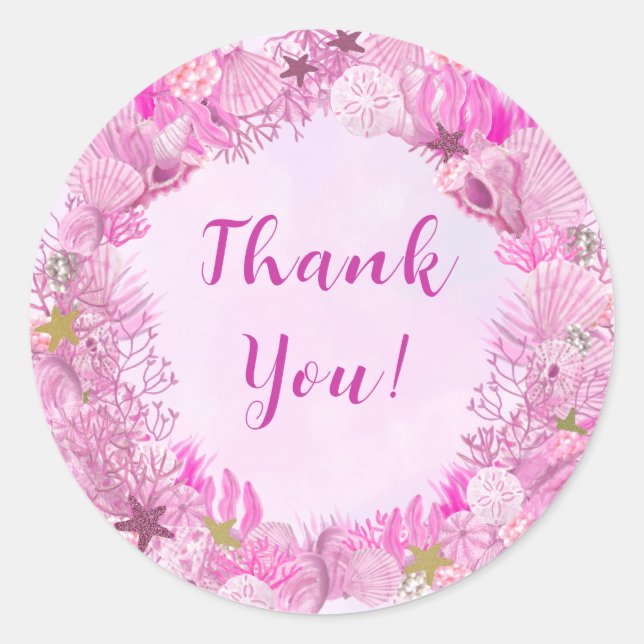 Pegatina Redonda Cute Pink Under the Sea Girl Baby Shower (Anverso)