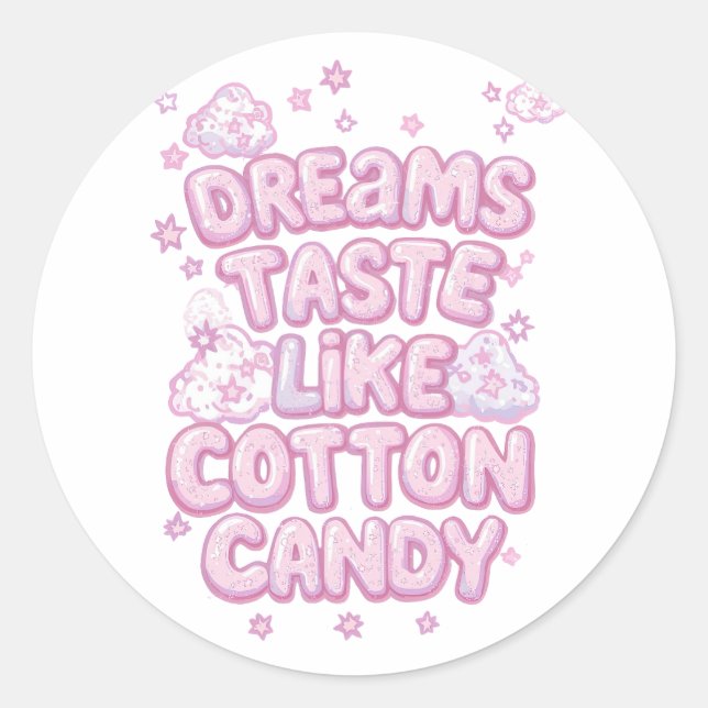 Pegatina Redonda Cute Pink Whimsical Dreamer Typography (Anverso)