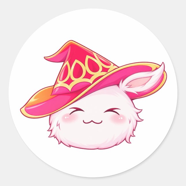Pegatina Redonda  Cute Pink Wizard Bunny Sticker  (Anverso)