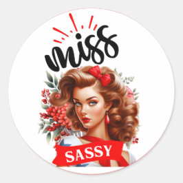 Pegatina Redonda Cute Pinup_ Miss Sassy