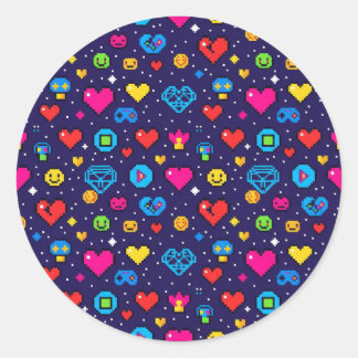 Pegatina Redonda Cute Pixel Art Gaming Vinyl Sticker Pack