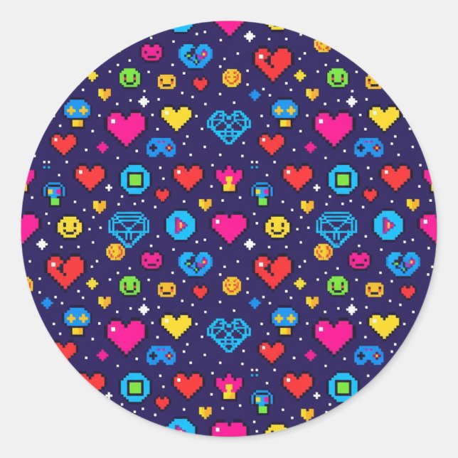 Pegatina Redonda Cute Pixel Art Gaming Vinyl Sticker Pack (Anverso)