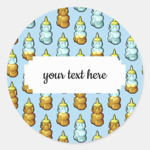 Pegatina Redonda Cute Pixel Art Honey Bear Botellas Patrón