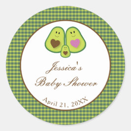 Pegatina Redonda Cute Plaid Aguacate Género Neutral Baby Shower
