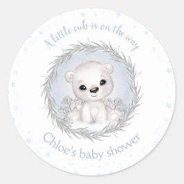 Pegatina Redonda Cute Polar Oso Winter Boy Baby Shower White