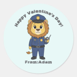 Pegatina Redonda Cute police officer lion  Valentine 