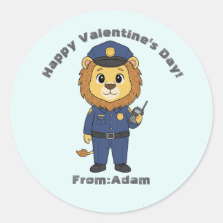 Pegatina Redonda Cute police officer lion  Valentine 