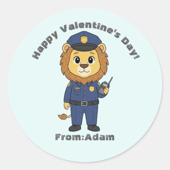 Pegatina Redonda Cute police officer lion  Valentine  (Anverso)